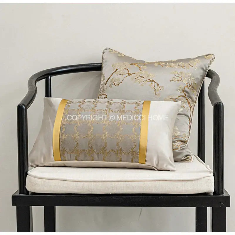Luxury beige & gold quatrefoil geometric pillow cover bedroom decor