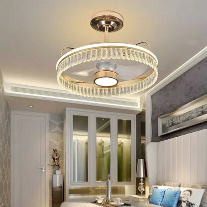 Luxury black & gold crystal ceiling fan chandelier bedroom light