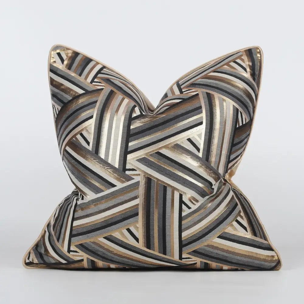 Luxury black & gold geometric jacquard cushion cover living room decor