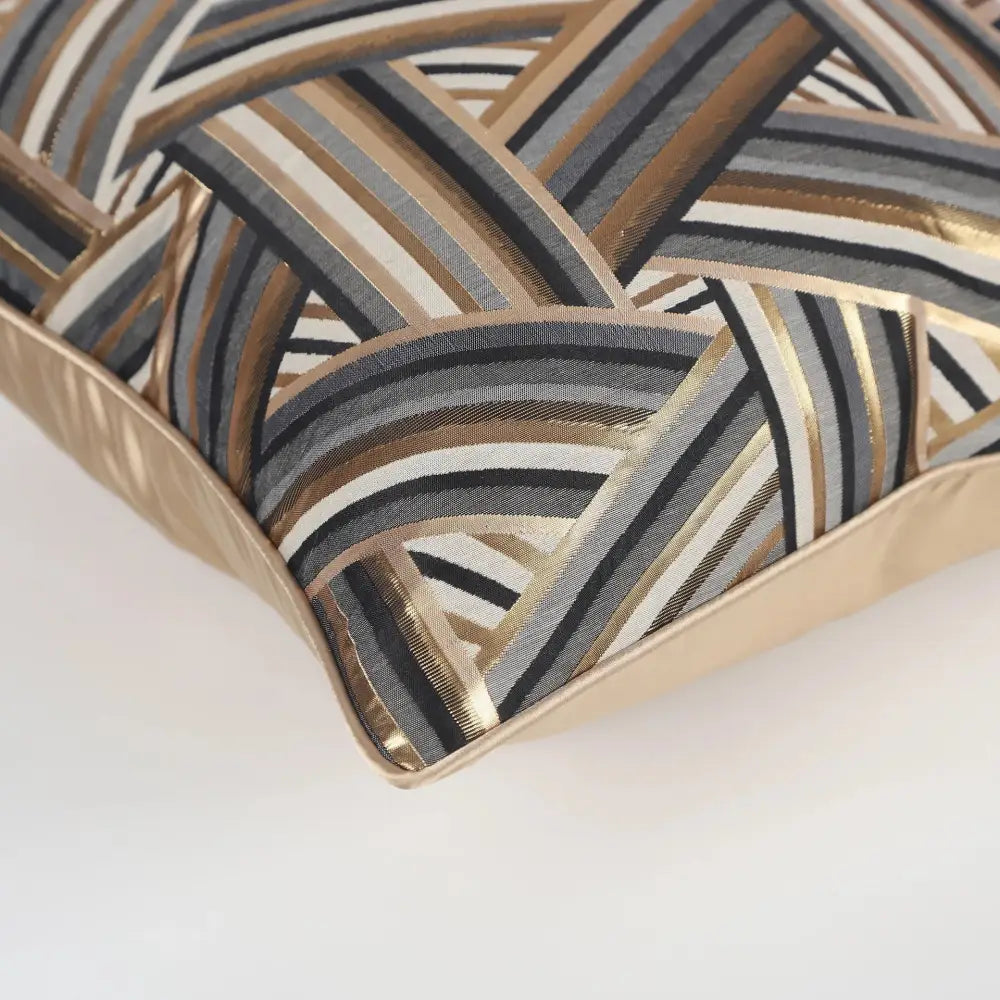Luxury black & gold geometric jacquard cushion cover living room decor
