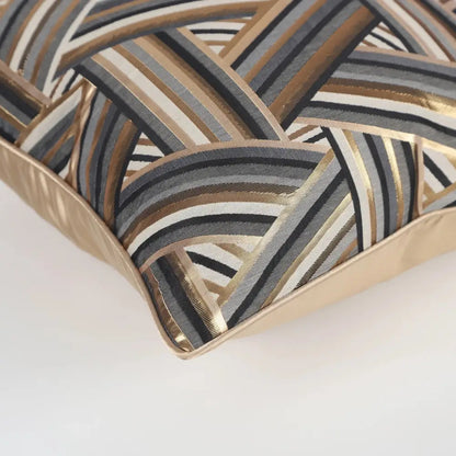 Luxury black & gold geometric jacquard cushion cover living room decor