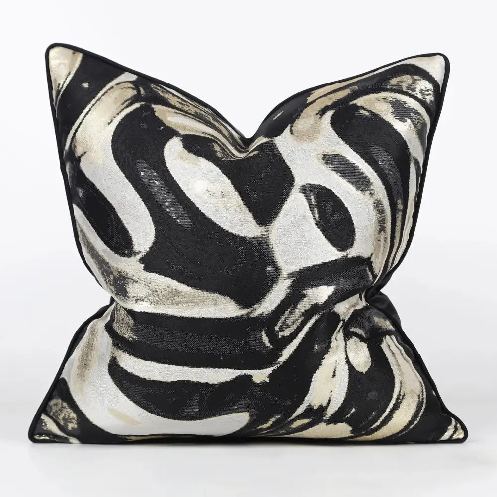 Luxury black & gold geometric jacquard cushion cover living room decor