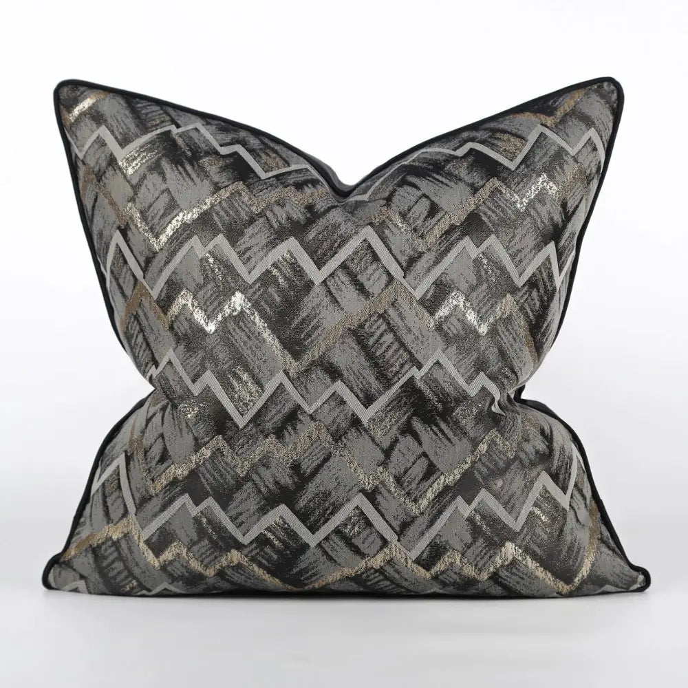 Luxury black & gold geometric jacquard cushion cover living room decor