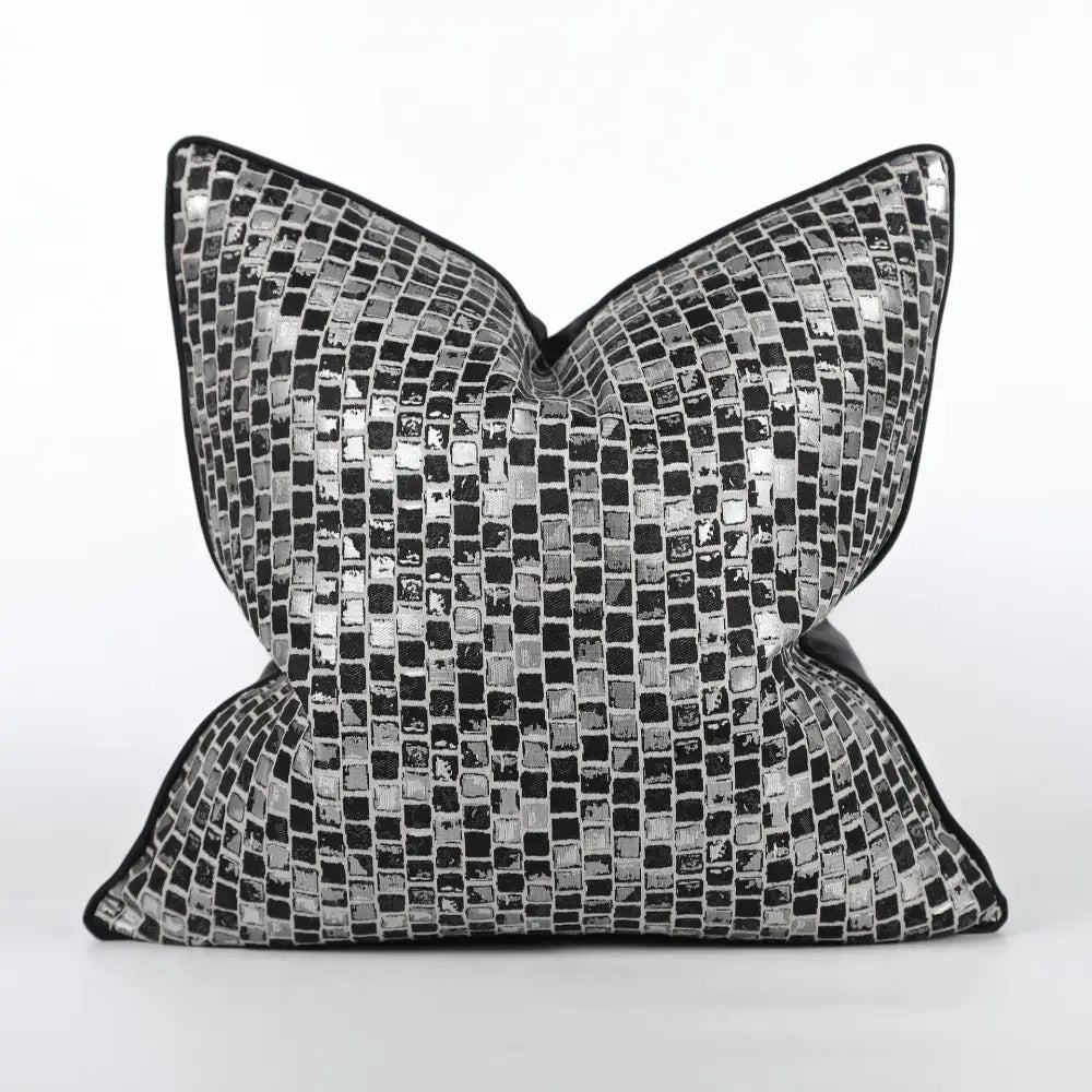 Luxury black & gold geometric jacquard cushion cover living room decor