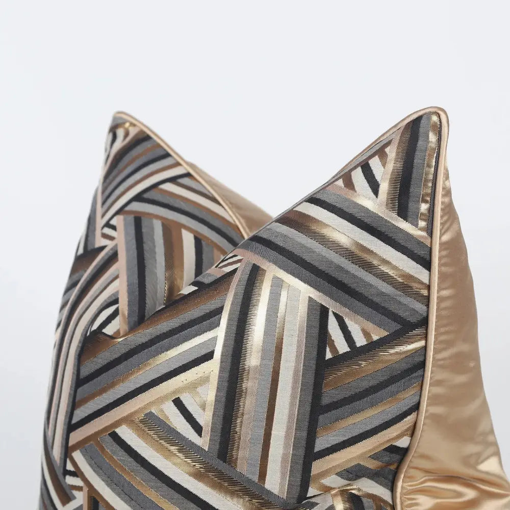Luxury black & gold geometric jacquard cushion cover living room decor