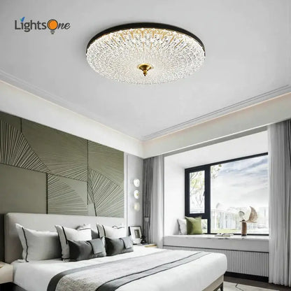 Luxury black & gold glass round ceiling lamp bedroom crystal design