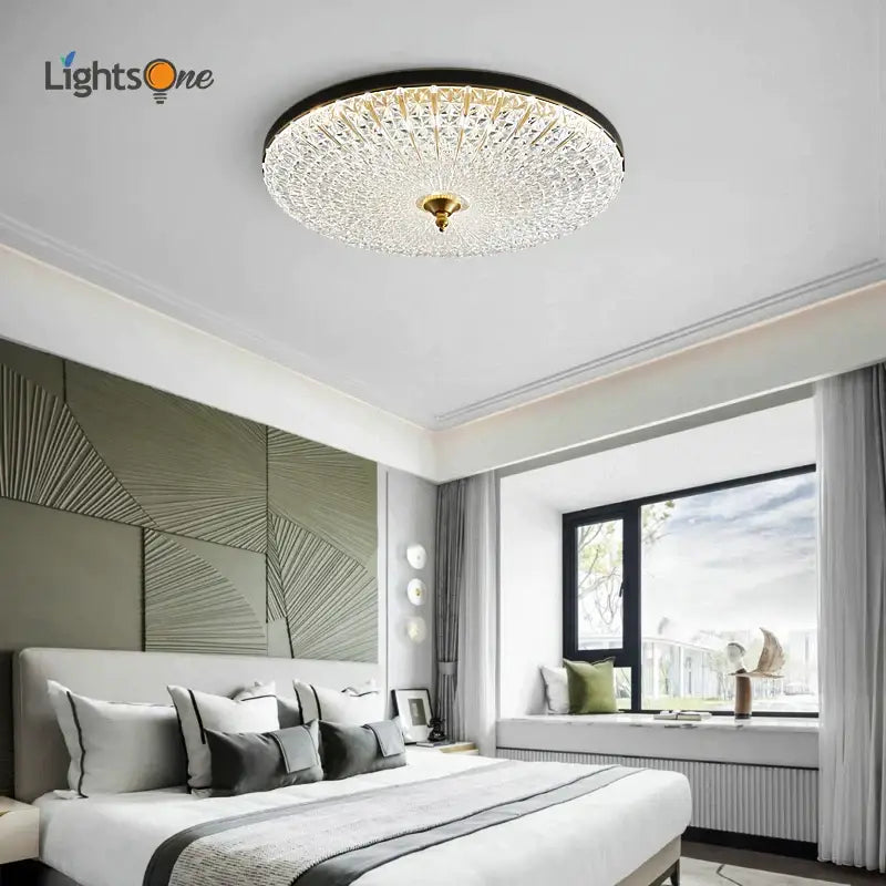 Luxury black & gold glass round ceiling lamp bedroom crystal design
