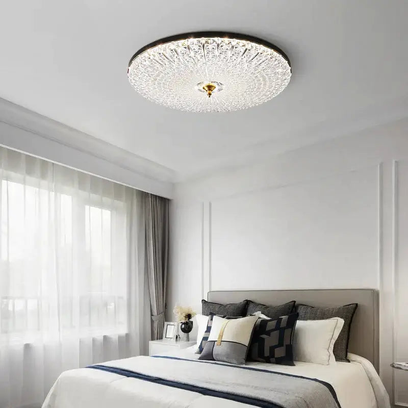 Luxury black & gold glass round ceiling lamp bedroom crystal design