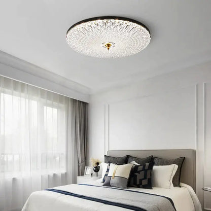 Luxury black & gold glass round ceiling lamp bedroom crystal design