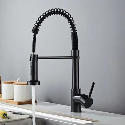 Luxury black & gold kitchen faucet with pull out spring hose