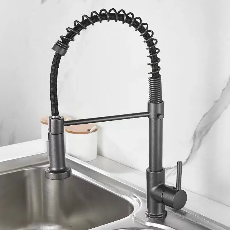 Luxury black & gold kitchen faucet with pull out spring hose