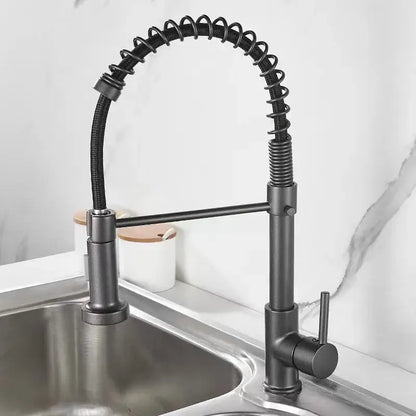Luxury black & gold kitchen faucet with pull out spring hose