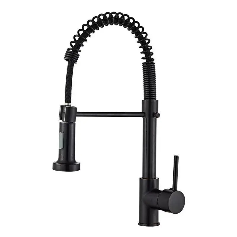 Luxury black & gold kitchen faucet with pull out spring hose