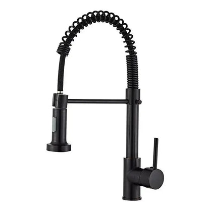 Luxury black & gold kitchen faucet with pull out spring hose