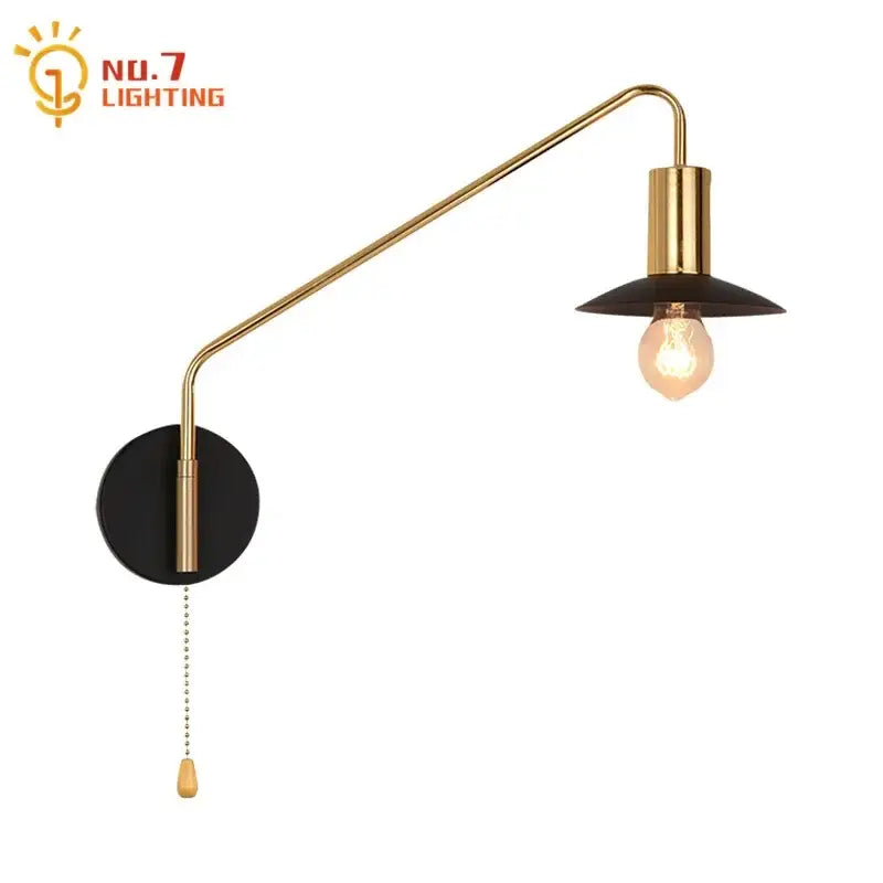 Luxury black & gold swing arm wall lamp bedroom reading light