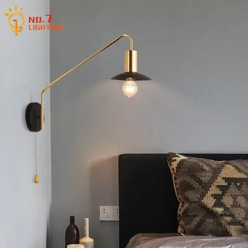 Luxury black & gold swing arm wall lamp bedroom reading light