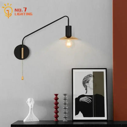 Luxury black & gold swing arm wall lamp bedroom reading light
