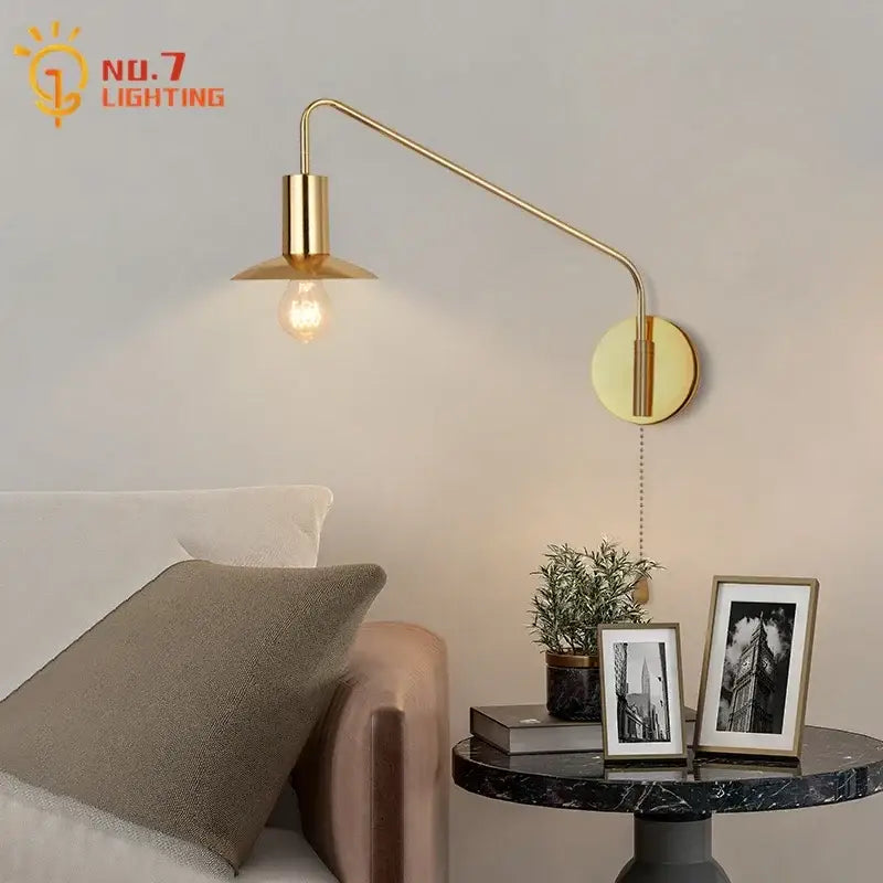 Luxury black & gold swing arm wall lamp bedroom reading light