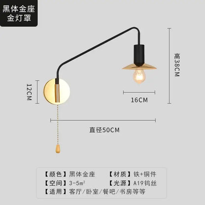 Luxury black & gold swing arm wall lamp bedroom reading light