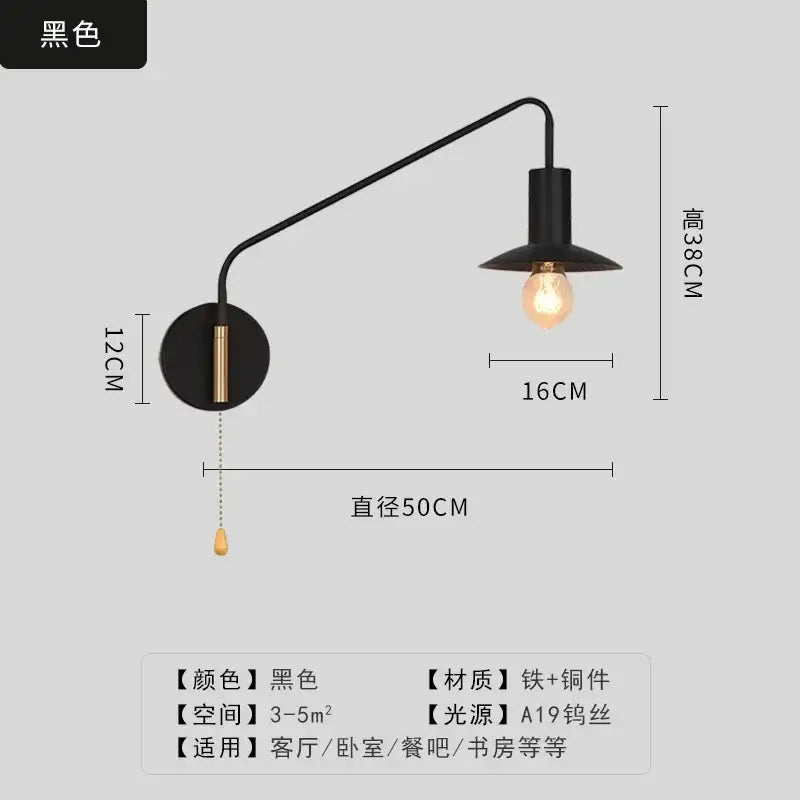 Luxury black & gold swing arm wall lamp bedroom reading light