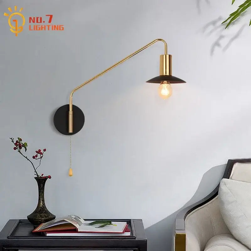 Luxury black & gold swing arm wall lamp bedroom reading light
