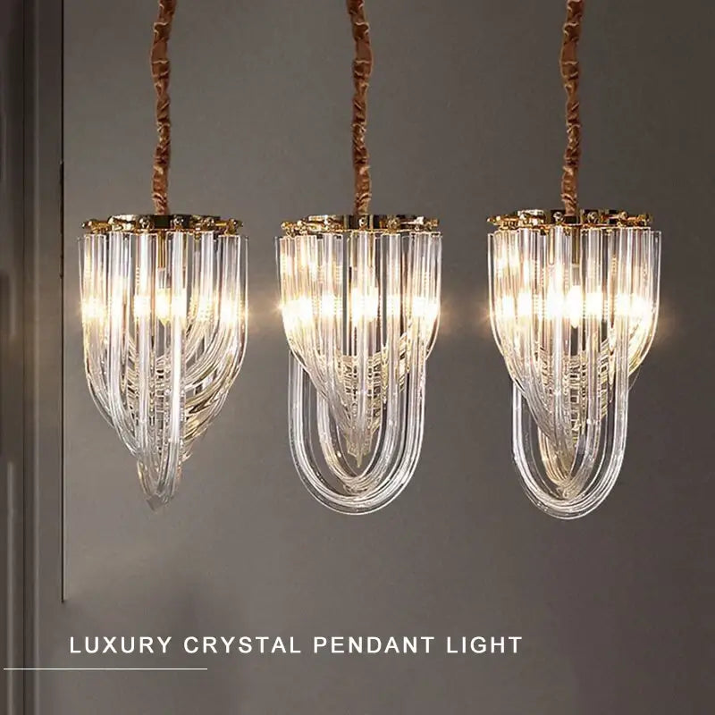 Luxury black stainless steel glass ribbon chandelier living room light