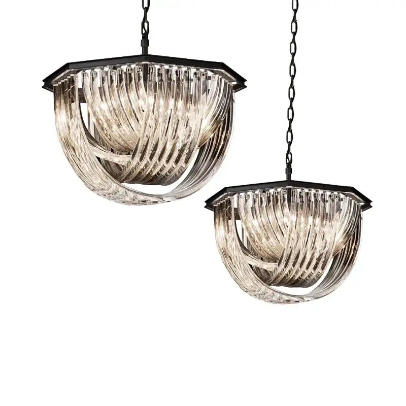 Luxury black stainless steel glass ribbon chandelier living room light