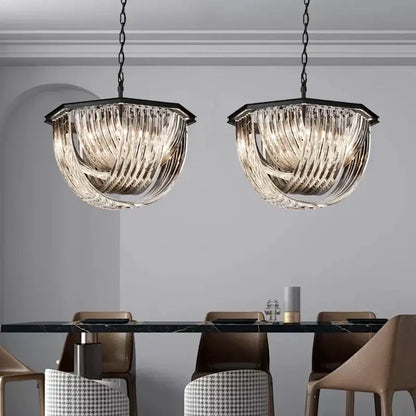 Luxury black stainless steel glass ribbon chandelier living room light