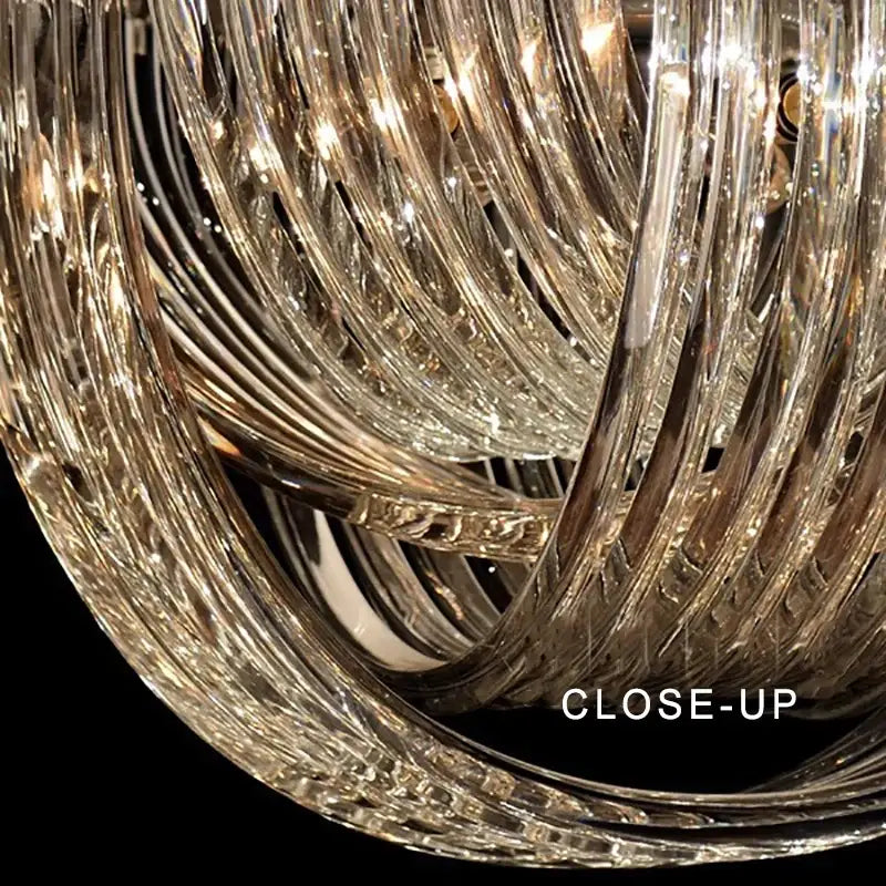 Luxury black stainless steel glass ribbon chandelier living room light