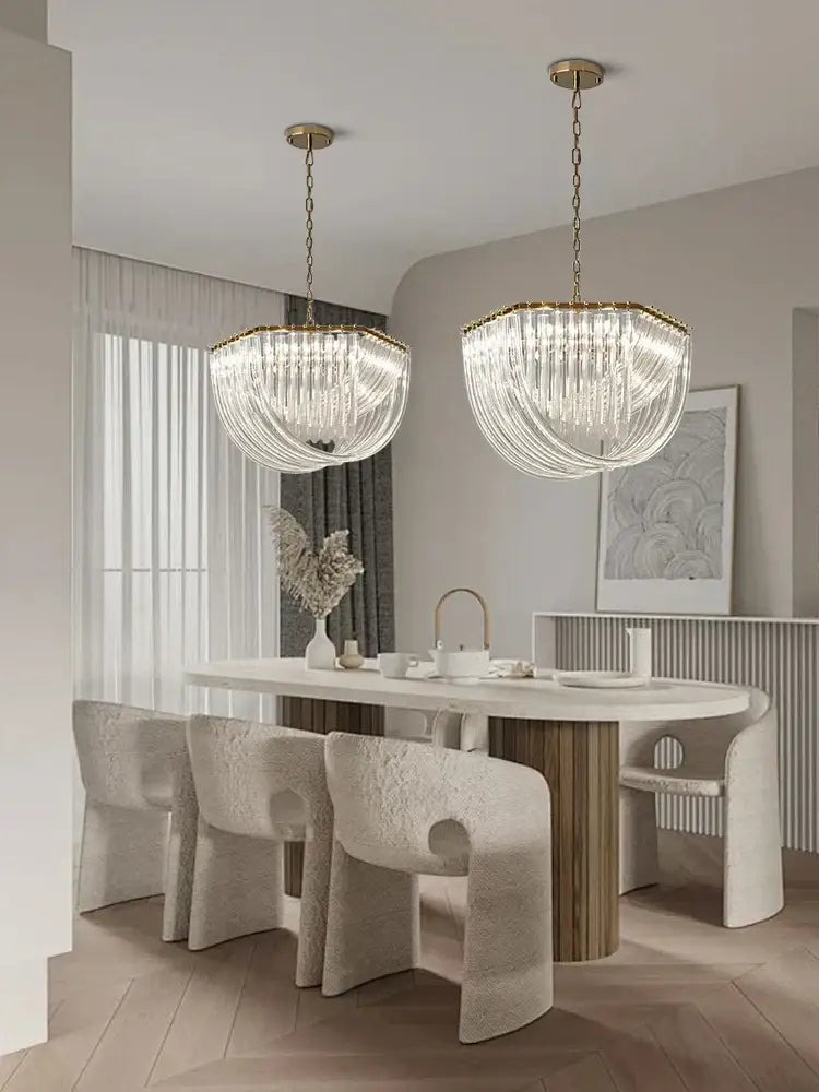 Luxury black stainless steel glass ribbon chandelier living room light