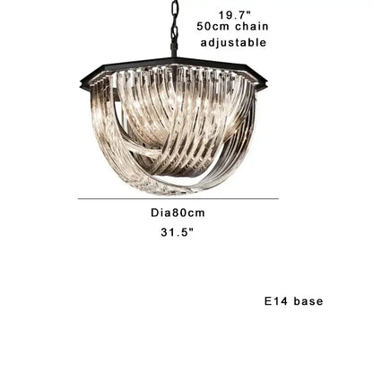 Luxury black stainless steel glass ribbon chandelier living room light