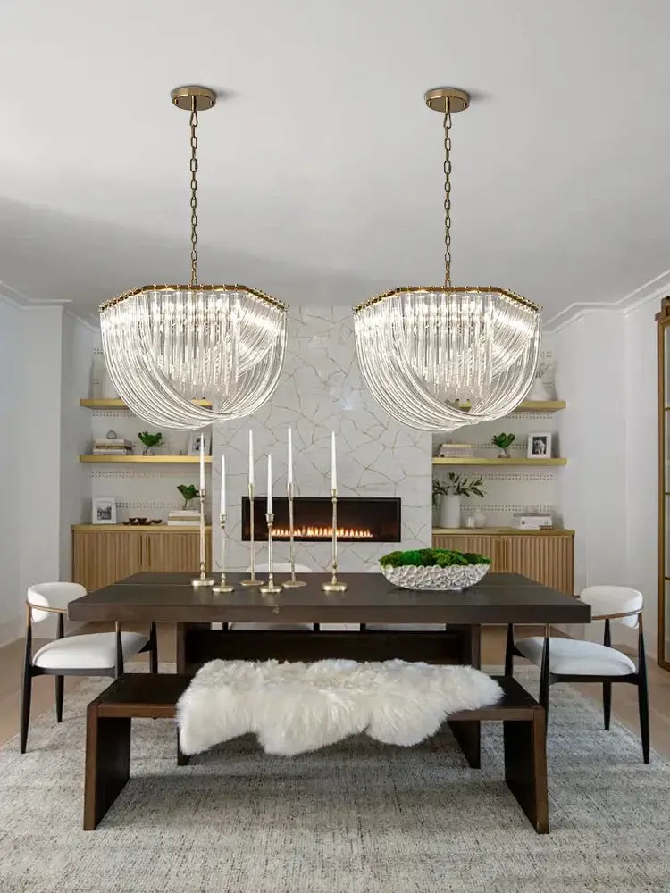 Luxury black stainless steel glass ribbon chandelier living room light