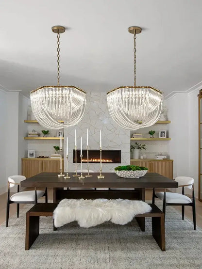 Luxury black stainless steel glass ribbon chandelier living room light