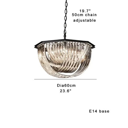Luxury black stainless steel glass ribbon chandelier living room light