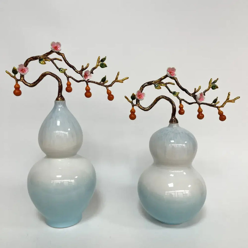 Luxury blue ceramic gourd vase set home office decoration