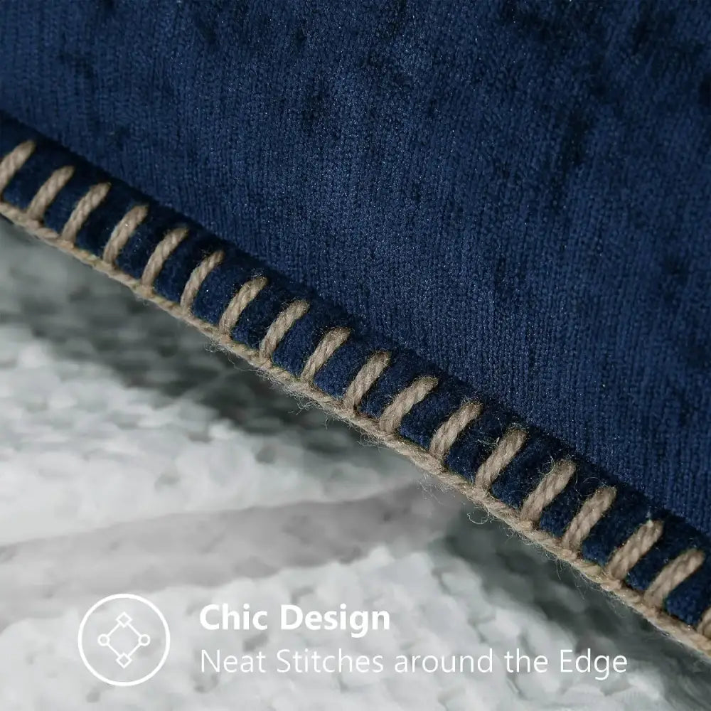 Luxury blue chenille cushion covers living room stitched edge pillow