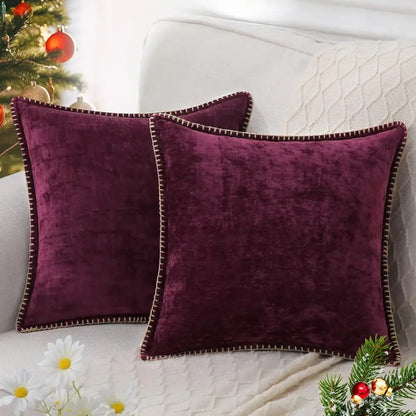 Luxury blue chenille cushion covers living room stitched edge pillow