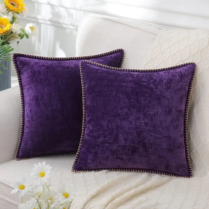 Luxury blue chenille cushion covers living room stitched edge pillow