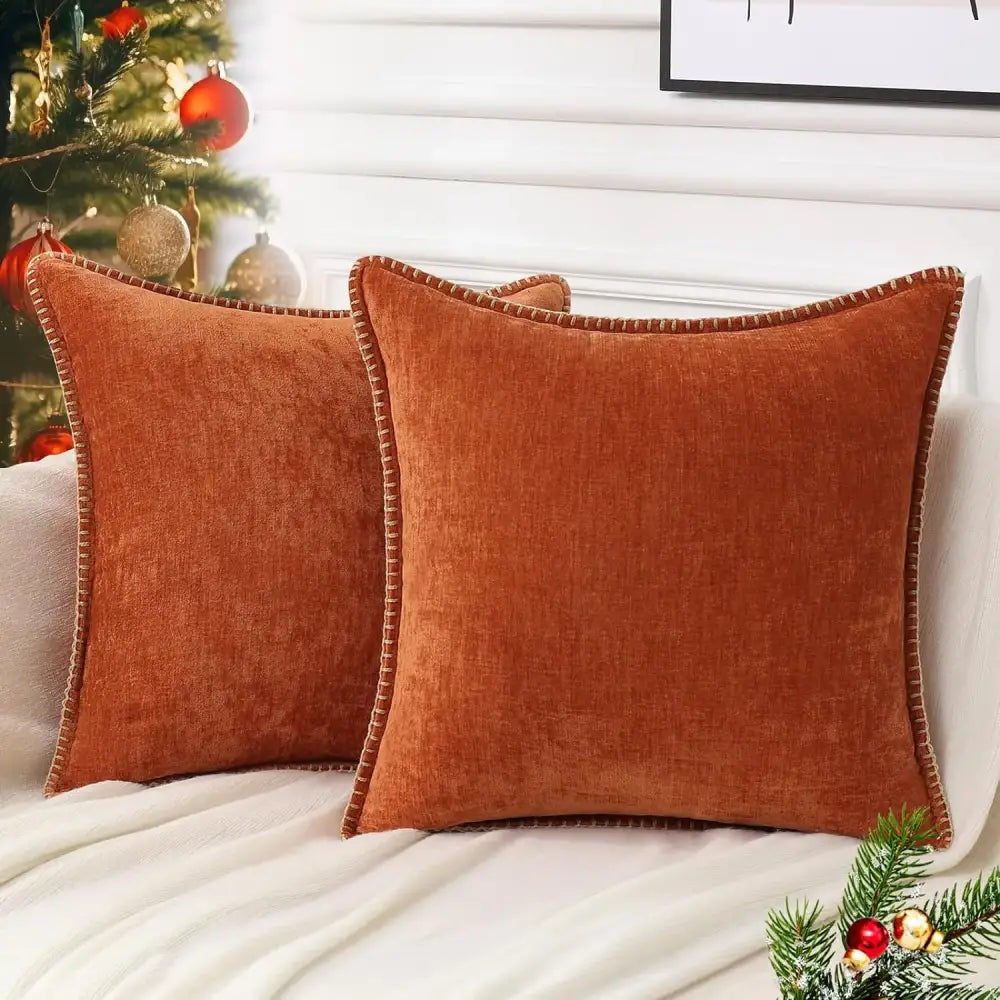Luxury blue chenille cushion covers living room stitched edge pillow