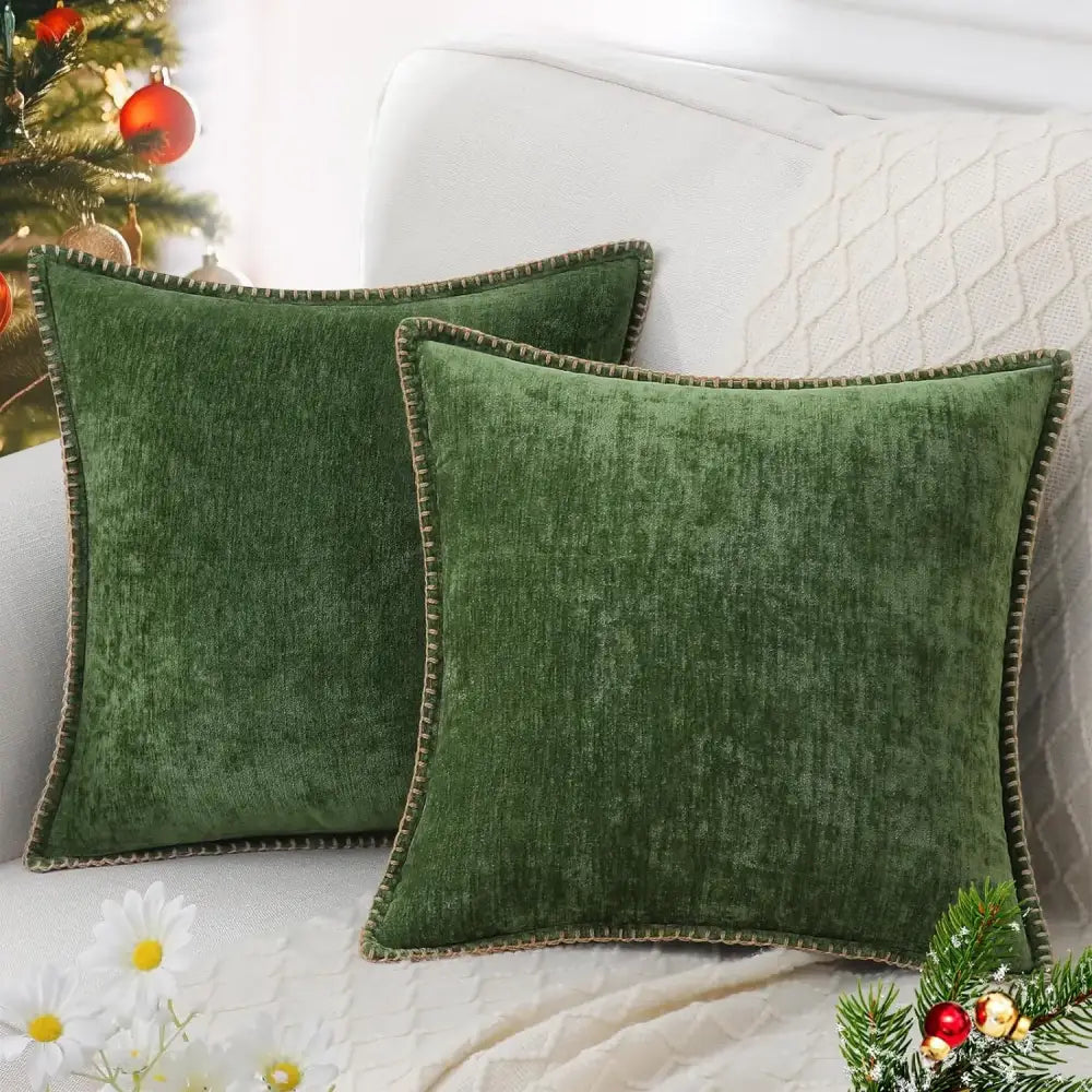 Luxury blue chenille cushion covers living room stitched edge pillow