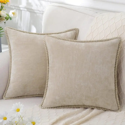 Luxury blue chenille cushion covers living room stitched edge pillow