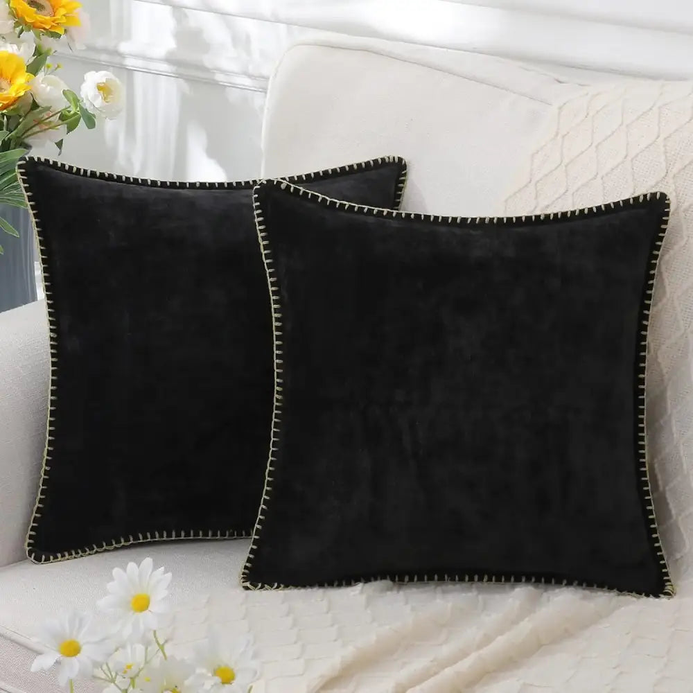 Luxury blue chenille cushion covers living room stitched edge pillow