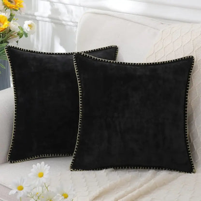 Luxury blue chenille cushion covers living room stitched edge pillow