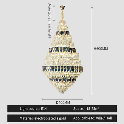 Luxury blue & clear crystal headlight chandelier – villa dining room