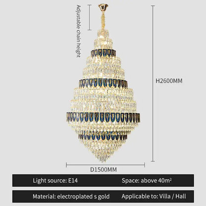 Luxury blue & clear crystal headlight chandelier – villa dining room