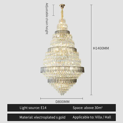 Luxury blue & clear crystal headlight chandelier – villa dining room