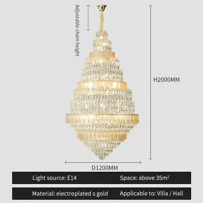 Luxury blue & clear crystal headlight chandelier – villa dining room
