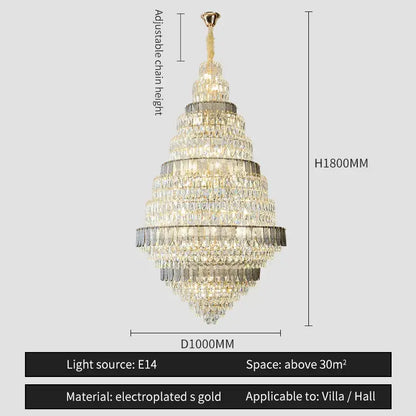 Luxury blue & clear crystal headlight chandelier – villa dining room