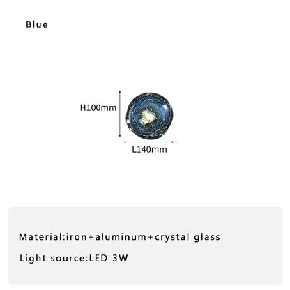 Luxury blue crystal glass wall lamp – bedroom crackled sconce