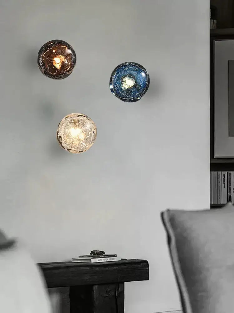 Luxury blue crystal glass wall lamp – bedroom crackled sconce